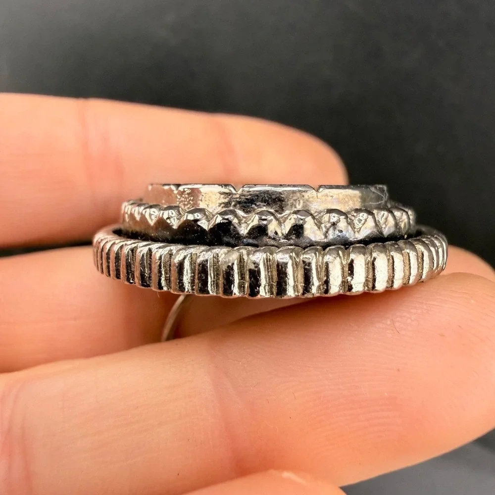 Vintage Yochi Ring Silver Tone Adjustable Glass Starburst Cocktail 10